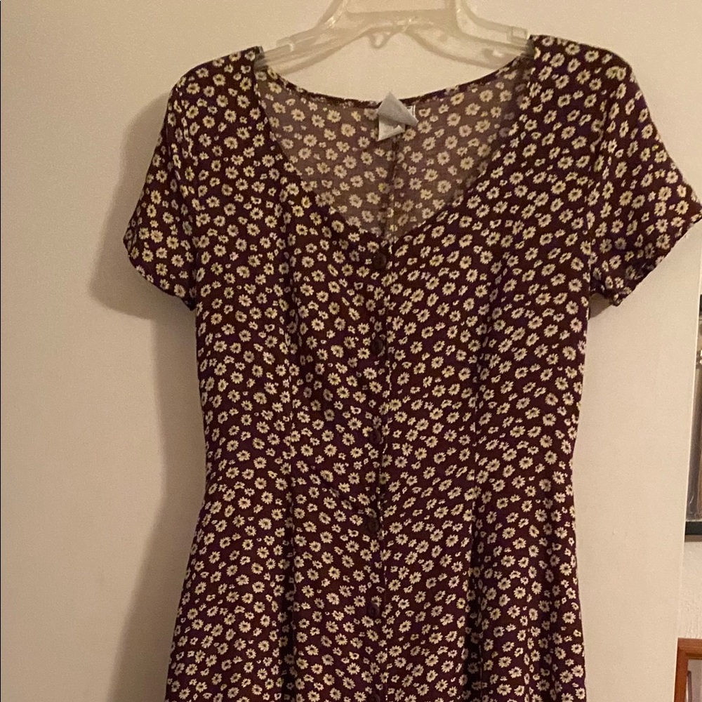 90s vintage Floral Midi Dress in Brown and Cream
